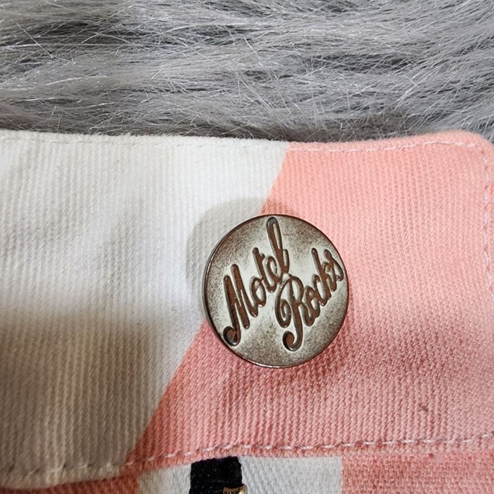 Motel Rocks pink and white striped‎ denim jean mini skirt woman's size small - Picture 8 of 10